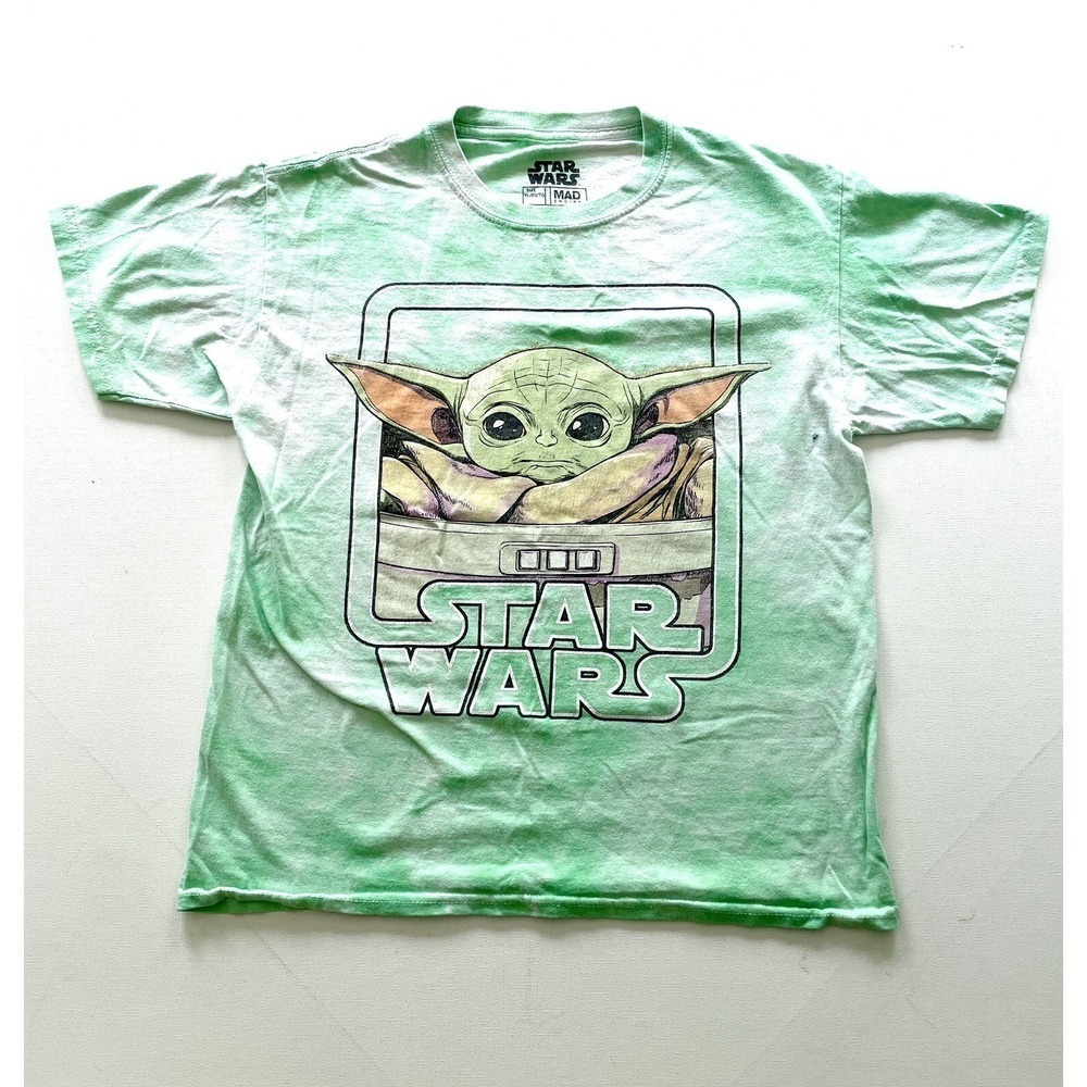 Star Wars Baby Yoda Disney T Shirt Boys XL Green Mandalorian Graphic Ringer Tee